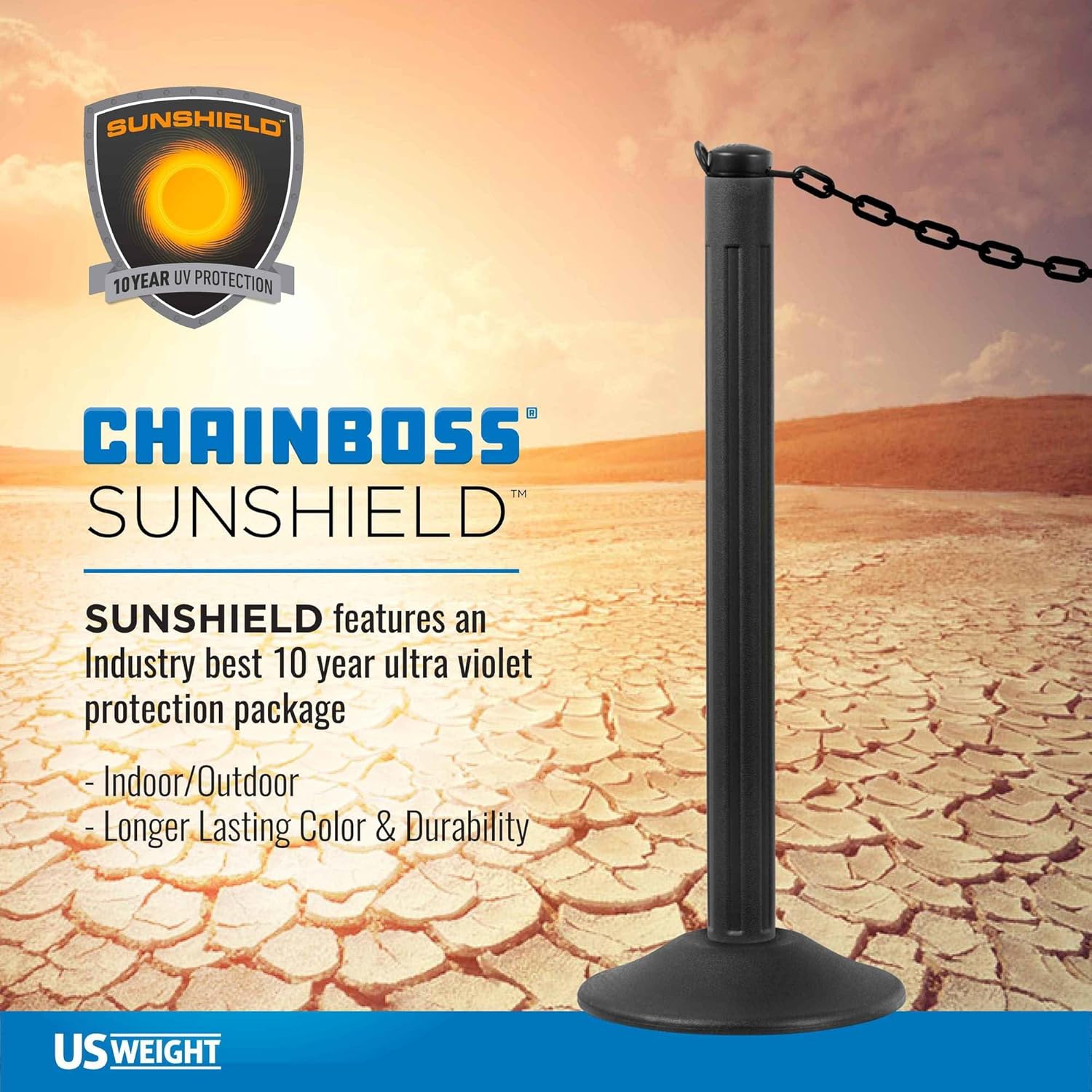 US Weight (Made in USA) 2" x 50' Red Plastic Safety Chain ft. SunShield UV Resistant Technology