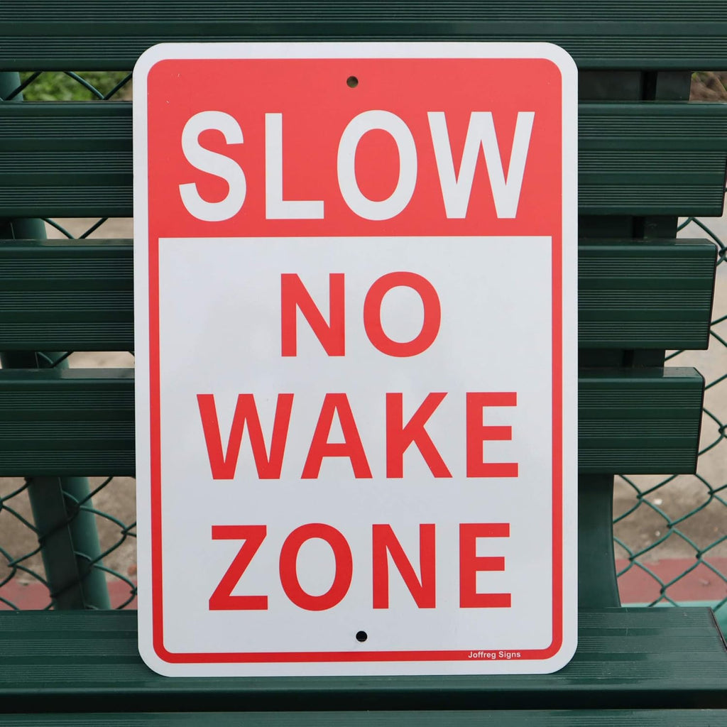 Joffreg Slow Down No Wake Zone Sign,17 x 12 Inches,Reflective Aluminum,UV Printed,Weather Resistant,Waterproof,Durable Ink,Easy to Mount,Outdoor Use,2 Pack