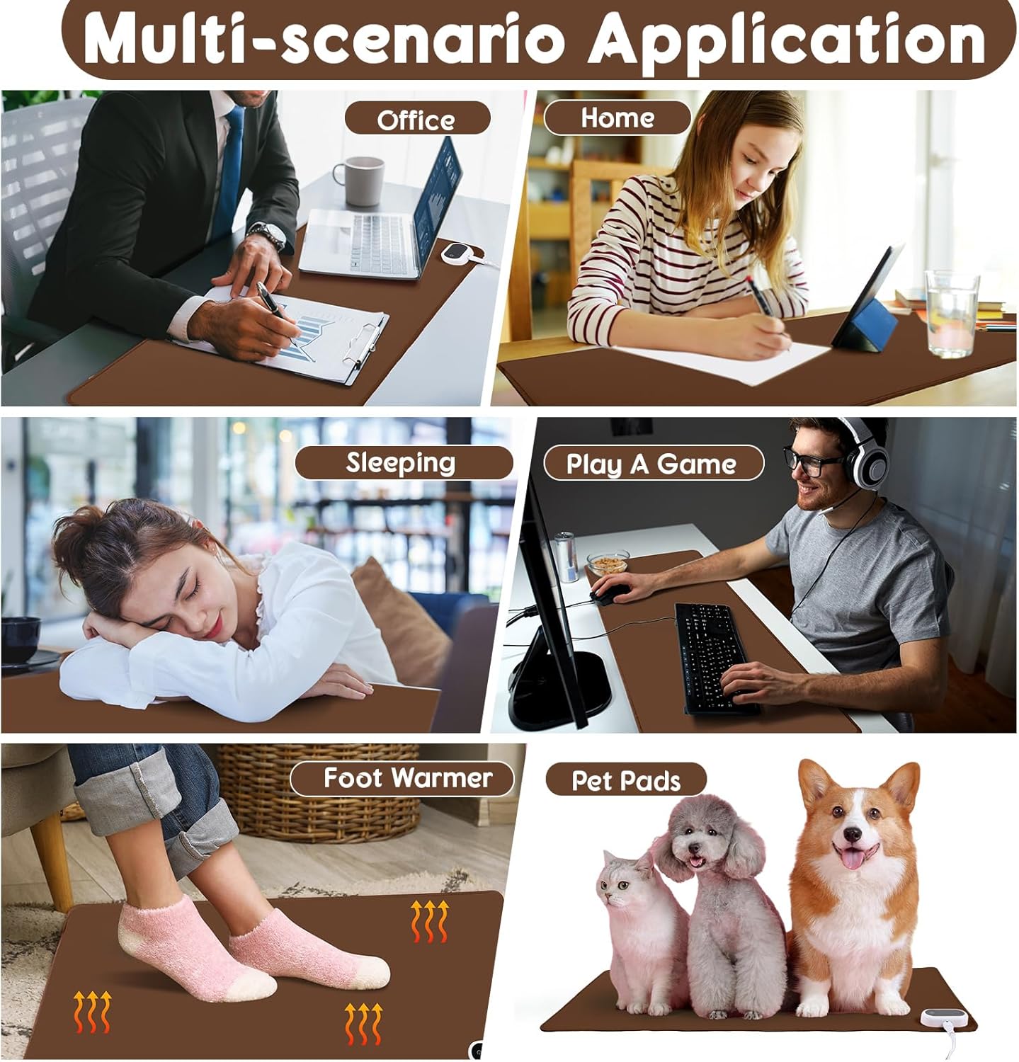Konohan Heated Large Desk Mat PU Leather Warm Mouse Pad with 5 Heating Level & 4 Hour Auto Shut-Off Heating Keyboard Pad Warmer Gaming Mice Mat Only Supports 110v(Brown Color,31.5" X 13")