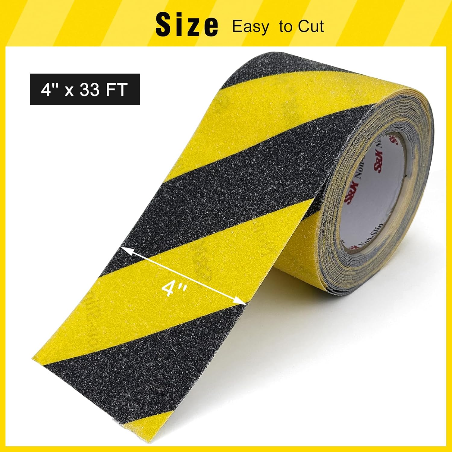 S&X Black/Yellow Anti Slip Tape 4" x 33 FT, Heavy-Duty Grip Tape for Stairs Outdoor Waterproof Safety Non Skid Roll High Traction Non Slip Treads with Hard-Wearing Surface