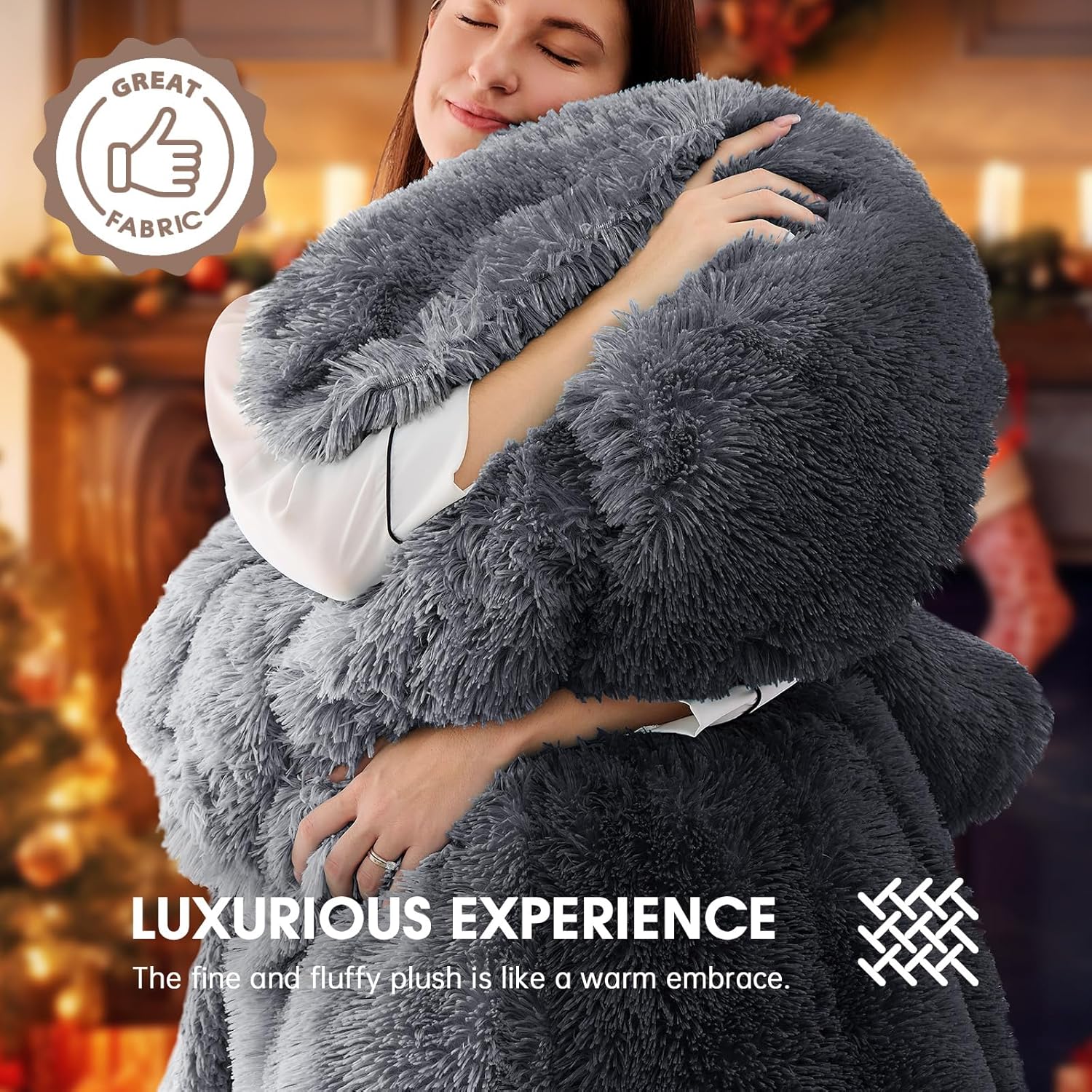 Heated Electric Blanket Queen–Faux Fur with Soft Thick SherpaWarm Winter Birthday Gifts for Women Grandma,Dual Control,10 Heat Settings,5 Time Settings, 84x90, Midnight Black