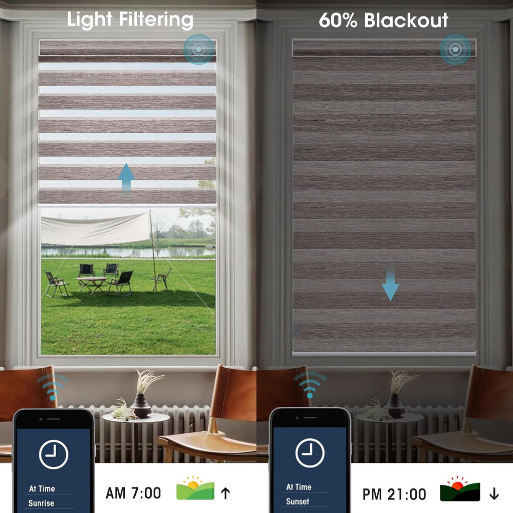 SmartWings Motorized Zebra Shades - Compatible with HomeKit, Alexa, SmartThings, Google - Remote Control Light Filtering Sheer Shades, 50% Blackout, Customized for Smart Home/Office