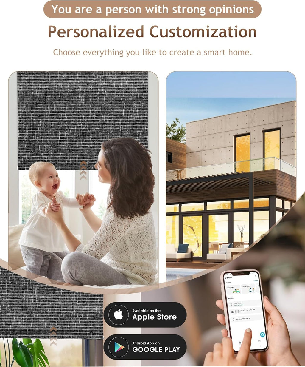 Kincmo Motorized Blinds with Remote,100% Blackout Motorized Roller Shades Work with Apple Homekit,Alexa,Google, Custom Electric Blinds with App,Voice Control (Classic Dark Grey)