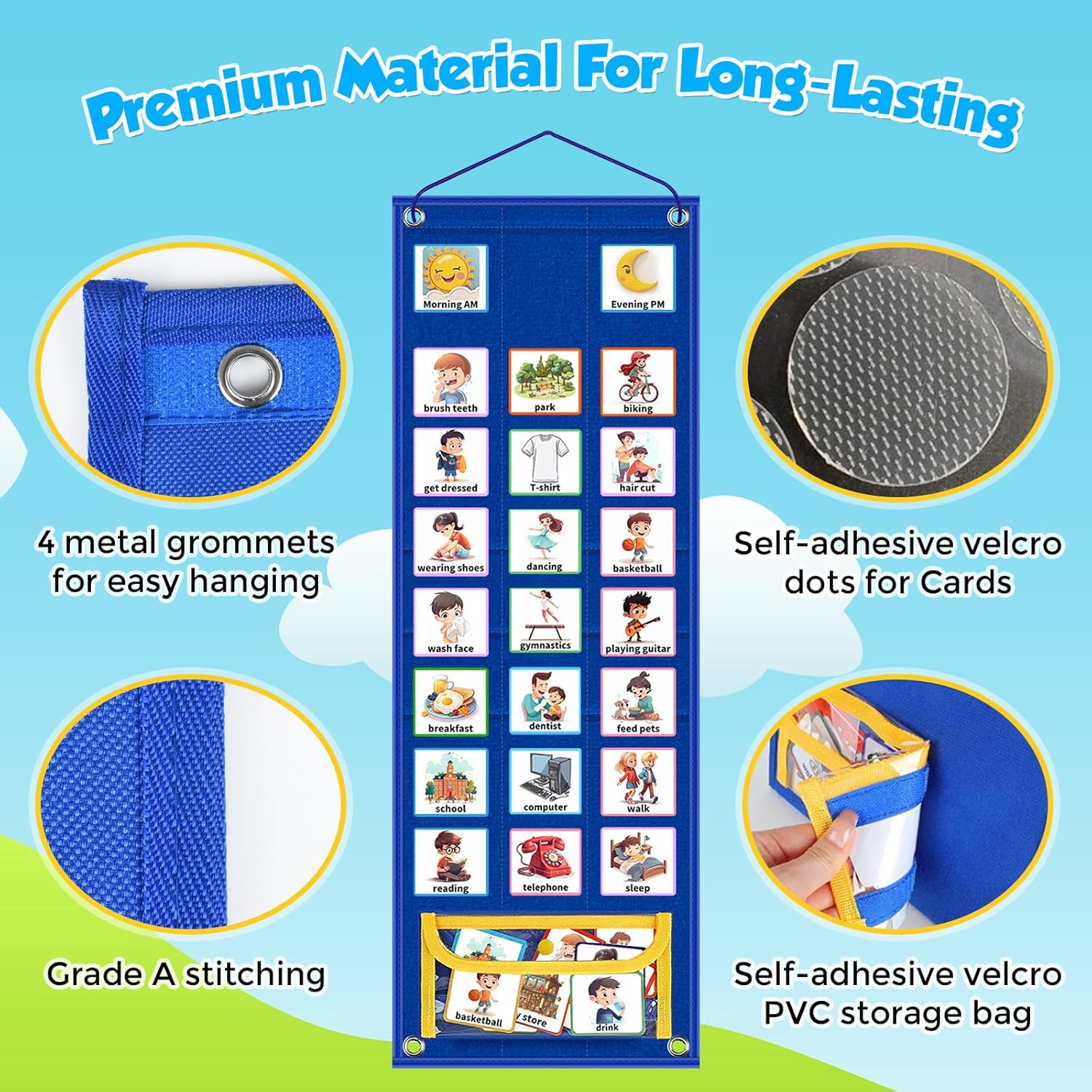 KIKIGOAL Kids Visual Schedule Calendar Chart, 2 in 1 Autism Daily Chore Routine Chart with 96 Cards Autism Learning Materials Bedtime Routine for Toddlers Home School