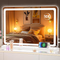 Hasipu Vanity Mirror with Lights, 31.5" x 20" LED Makeup Mirror, Lighted Makeup Mirror with Dimmable 3 Modes, Touch Screen Control Vanity Mirror Round White