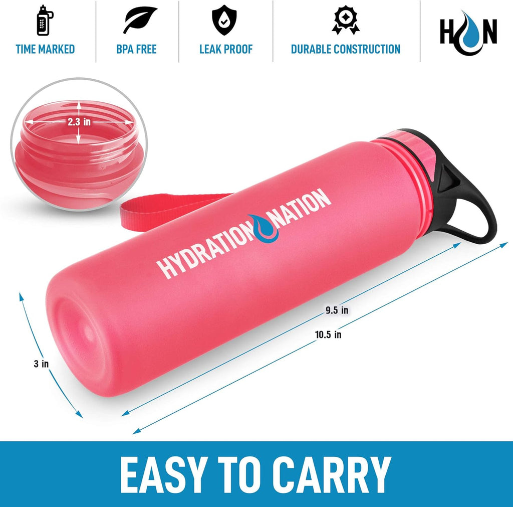Hydration Nation (32oz Water Bottle With Time Marker - Leak Proof Water Bottles With Times To Drink For Fitness & Sports - 32oz Water Bottle With Straw For Drinking - Water Tracker Bottles (Pink)