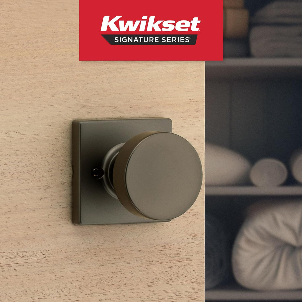 Kwikset Pismo Dummy Door Knob, Square Single Sided Handle for Closets, French Double Doors, and Pantry, Gunmetal Non-Turning Interior Push/Pull Door Knob