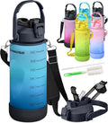 1/2 Gallon Water Bottle with 74.3 oz Capacity - Motivational Time Markers for Daily Hydration Goals - Leakproof BPA Free Tritan with Removable Straw