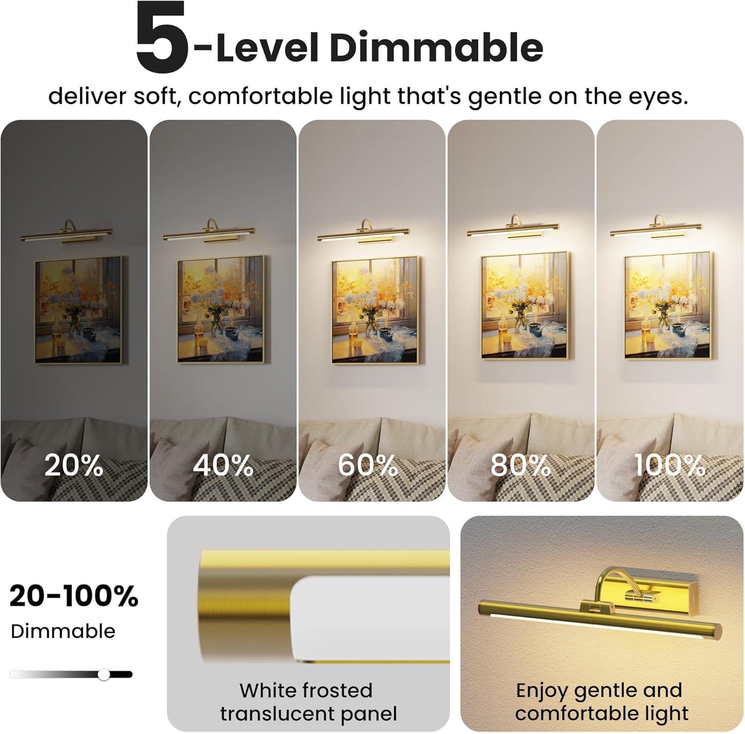 2 Pack 16" Brass Picture Art Lights - 6000mAh Rechargeable Battery Powered Wireless Lighting for Home Gallery, Office, Living & Bedroom