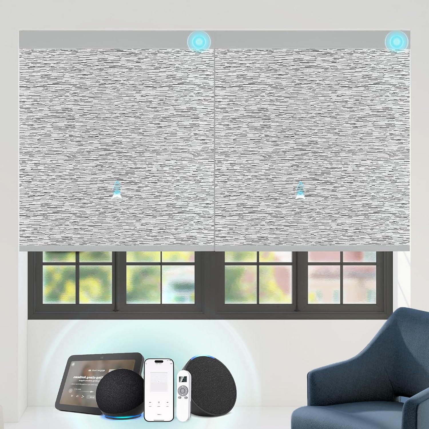Motorized Blinds with Remote Custom Size Blackout Smart Roller Shades Compatible with Alexa Google, Electric Blinds for Windows