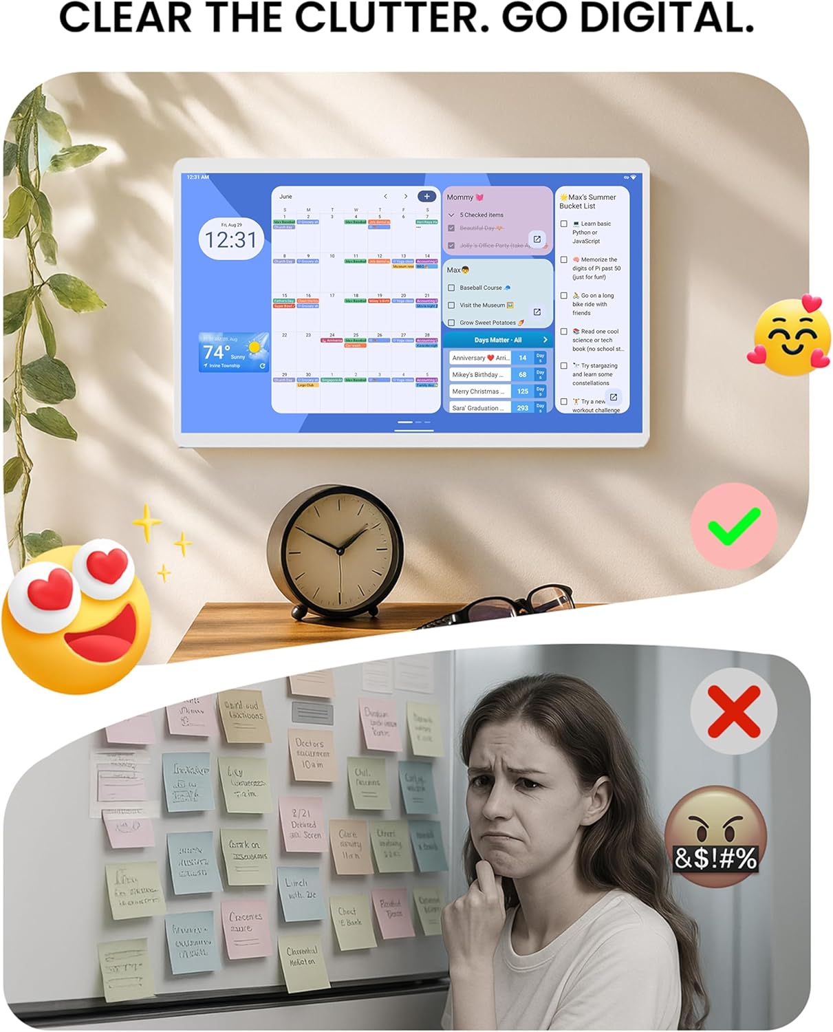 24 Inch Digital Planner Wall Planner Touch Screen Chore Chart Syncs All Android Tablet Apps To Do List Notepad Electronic Smart Calendar Digital for Family Meal Planner Support Via App Store Wall Mount White (White, 24 Inch)