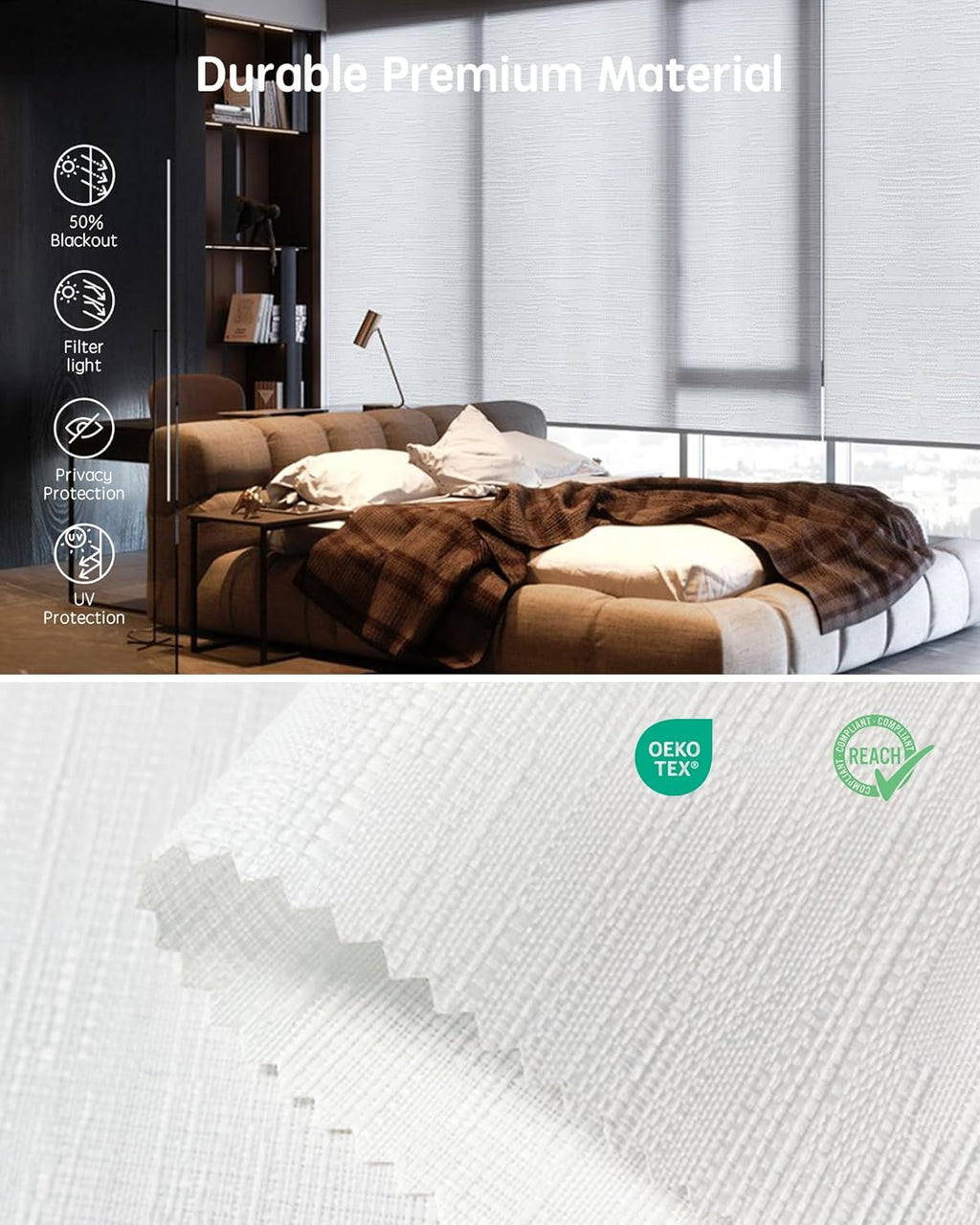 Yoolax Motorized Blinds with Remote, Smart Blinds for Windows Motorized Roller Shades, Automatic Window Shades Compatible with Alexa Custom Size (Light Filtering-Jacquard White)