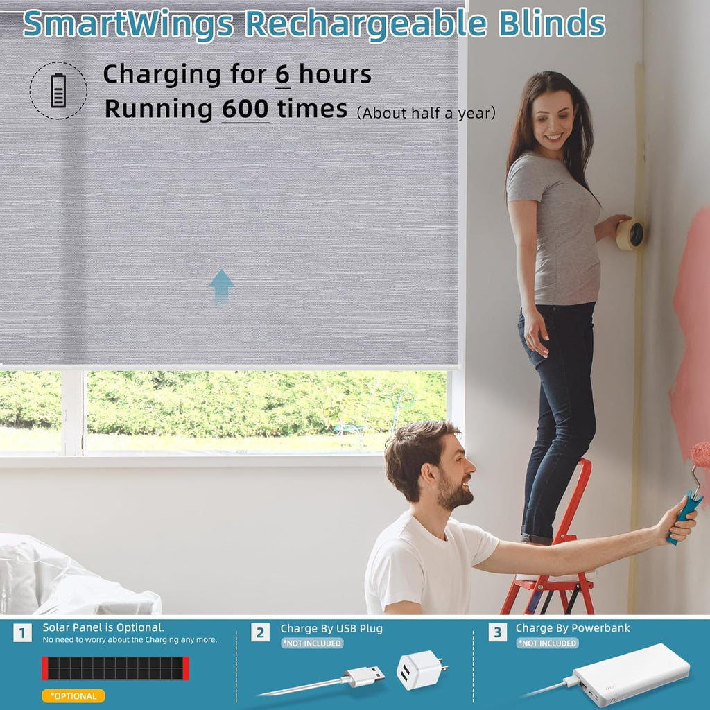 SmartWings Motorized Smart Blinds for Windows in Light Filtering, Electric Remote Roller Shades Compatible with Alexa/Google Home/Homekit, Custom Up to 110”W x 148”H, Essential Translucent Grey