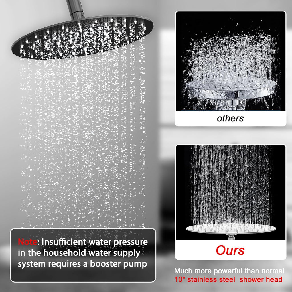 Shower Faucet Set 10IN Brass Rough-In Valve Body Trim Kit Rainfall Included Handle Accessories Complete 2 Functions with Rain Head and Handheld Bathroom Systems (10'', Matte Black)
