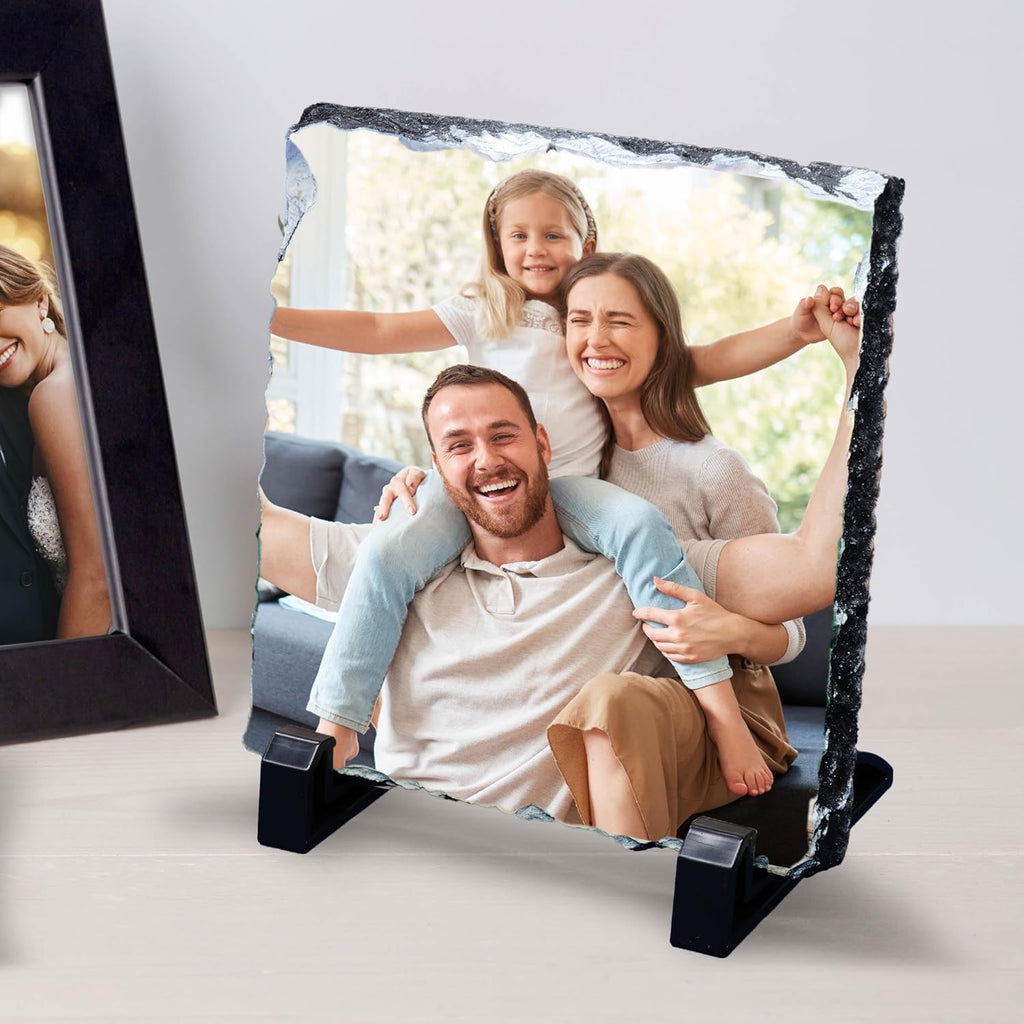 ArtPix 3D Christmas Personalized Slate Plate, Customized Xmas Photo Print Stone, Custom Picture Gift for Wife, Women, Family, Her, Him, Rock Slate Plaque Frame (Large)