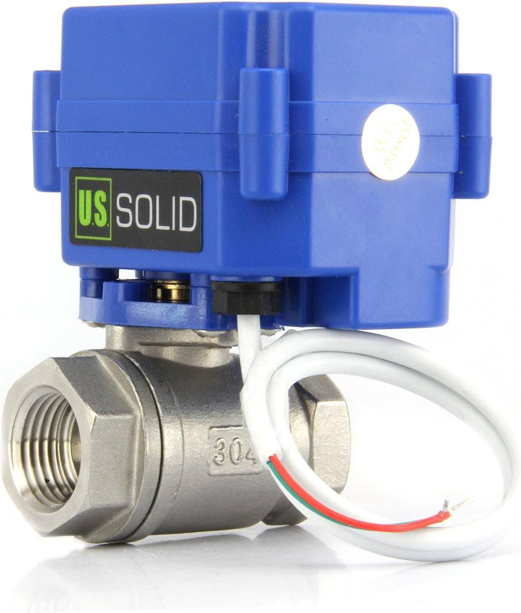 U.S. Solid Motorized Ball Valve- 1/4" Stainless Steel Ball Valve with Full Port, 9-24V AC/DC and 2 Wire Auto Return Setup (Pack of 25)