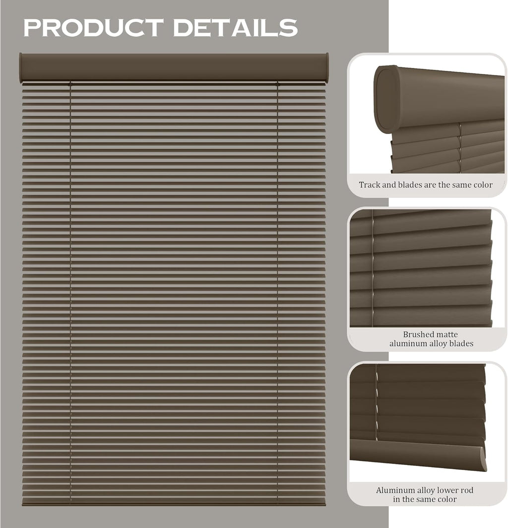 Motorized Cordless Aluminum Blinds with Remote, Automatic Room Darkening Horizontal Blinds for Indoor Windows, Light Adjustment Waterproof Blinds, Customized for Home Office, Brown