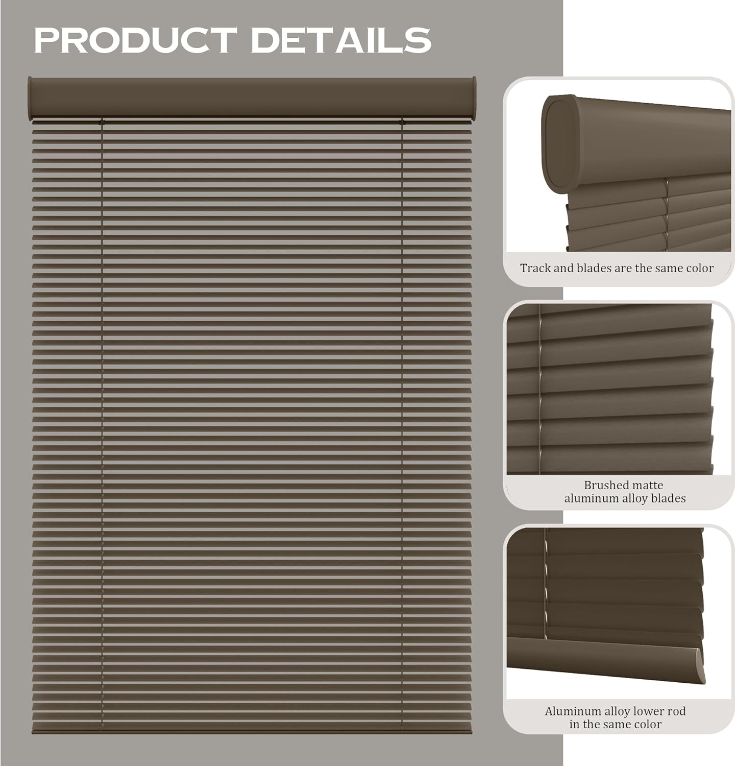 Motorized Cordless Aluminum Blinds with Remote, Automatic Room Darkening Horizontal Blinds for Indoor Windows, Light Adjustment Waterproof Blinds, Customized for Home Office, Brown