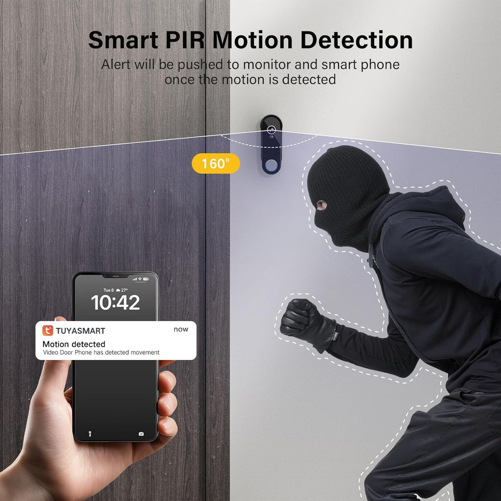 Wireless Video Doorbell Intercom System, Smart Doorbell Camera with Monitor, 1080P WiFi Video Door Phone with 8" Touch Screen, Motion Detection, Night Vision, No Monthly Fees, Tuya APP