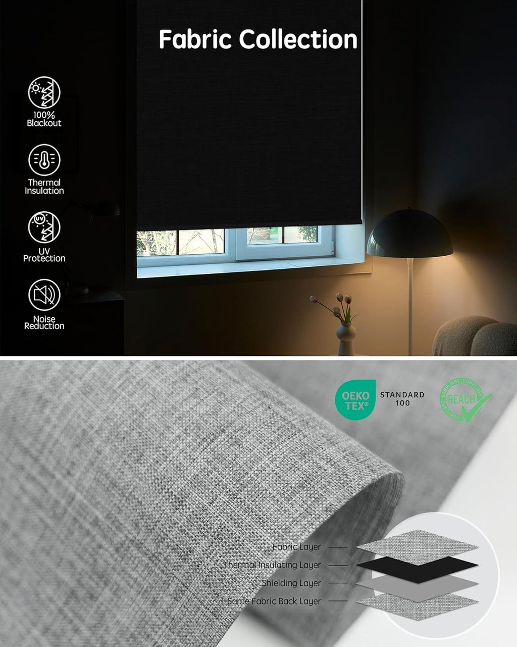 Yoolax Motorized Blinds with Remote, Blackout Smart Blinds for Windows Motorized Roller Shades, Automatic Window Shades Work with Alexa Custom Size (Blackout-Fabric Smoky Gray)