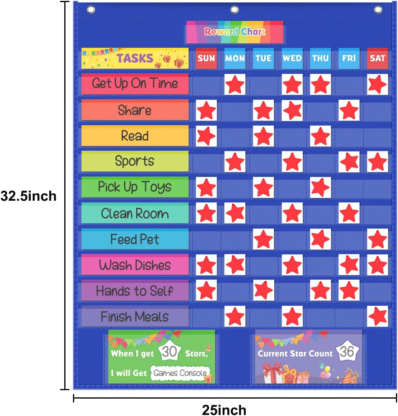 EAMAY Responsibility Pocket Chart | Toddler Routine, Kids Reward Board, Chores Chart, Visual Schedule, Autism Learning Materials for Home School, 129 Cards (32.5''x 25")