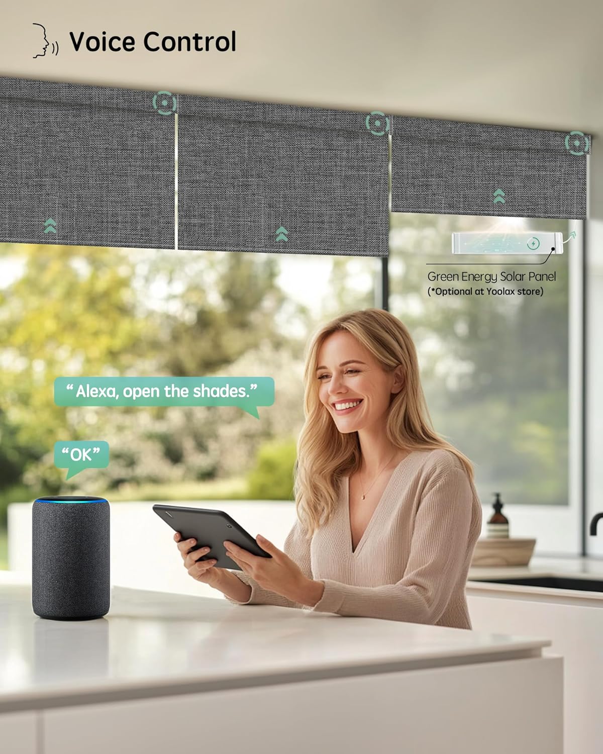 Yoolax Motorized Blinds with Remote, Smart Blinds for Windows Blackout Automatic Shades Work with Alexa Remote Control Roller Window Shades with Valance, Custom Size (Fabric-Dark Grey)