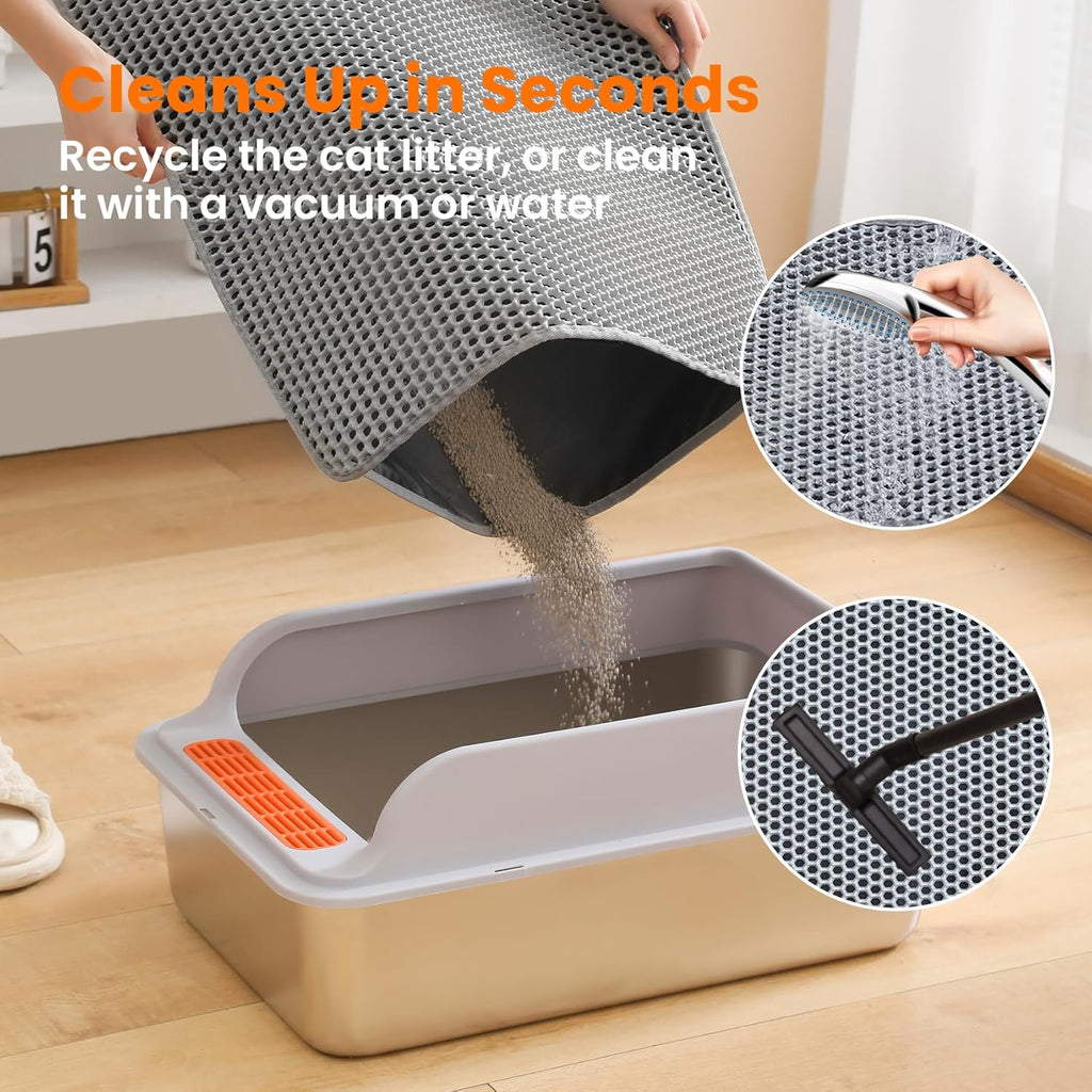 Small Cat Litter Mat, 20x14’’ Double Layer Honeycomb Cat Litter Box Mat, Non Slip Waterproof Urine Proof Litter Trapping Mat for Floor, Kitty Litter Pad, Indoor Pet Supplies, Gray