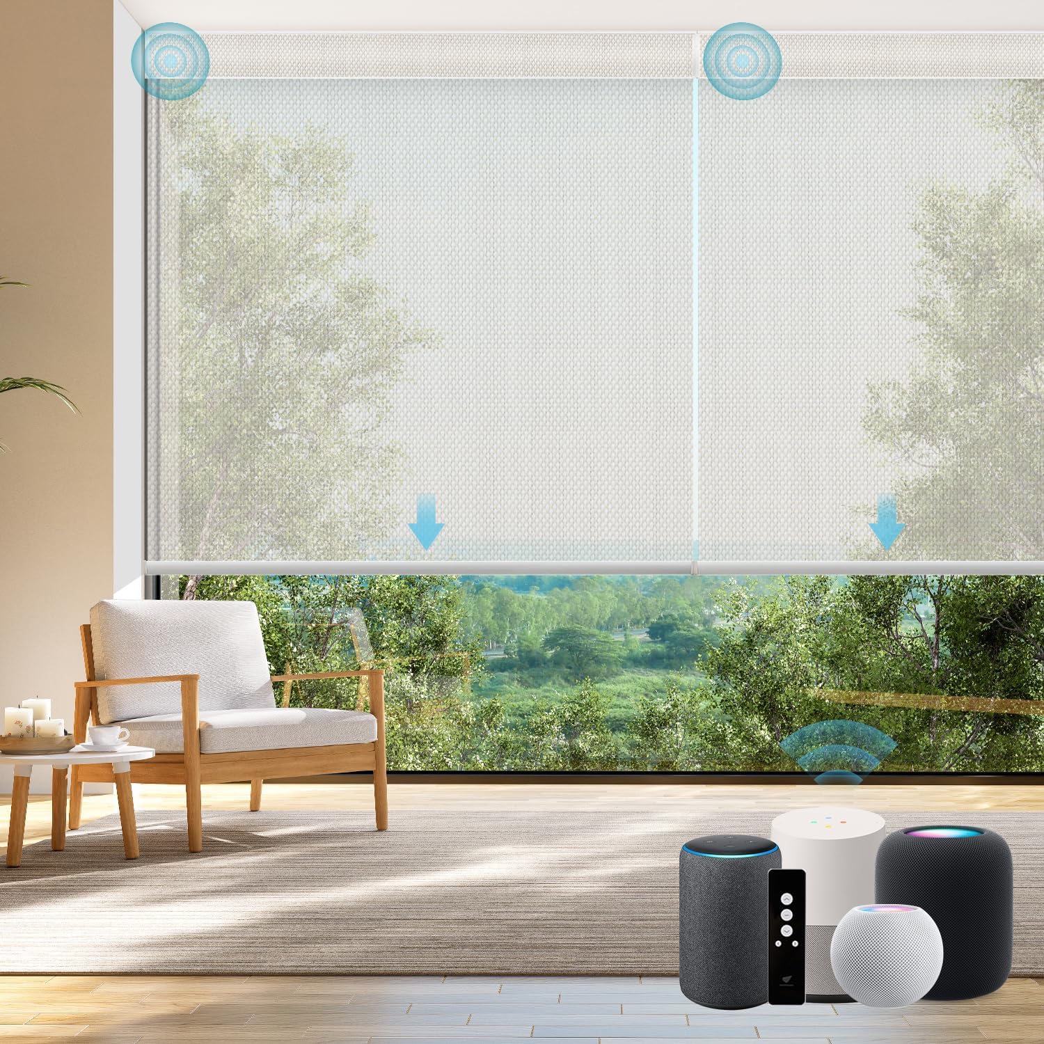 SmartWings Motorized Smart Roller Shades in Light Filtering, Electric Blinds with Remote for Windows Compatible with Alexa/Google Home/Homekit, Customized, 3% Openness Aventus Beige
