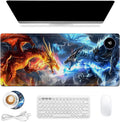 Heated Mouse Pad, Warm Desk Pad, Keyboard Mat 31.5 x 13 Inch Large Size Intelligent Fast Heating, 3 Speed Adjustable, Timed Auto Power Off for Game Office Home,Dragons Gather