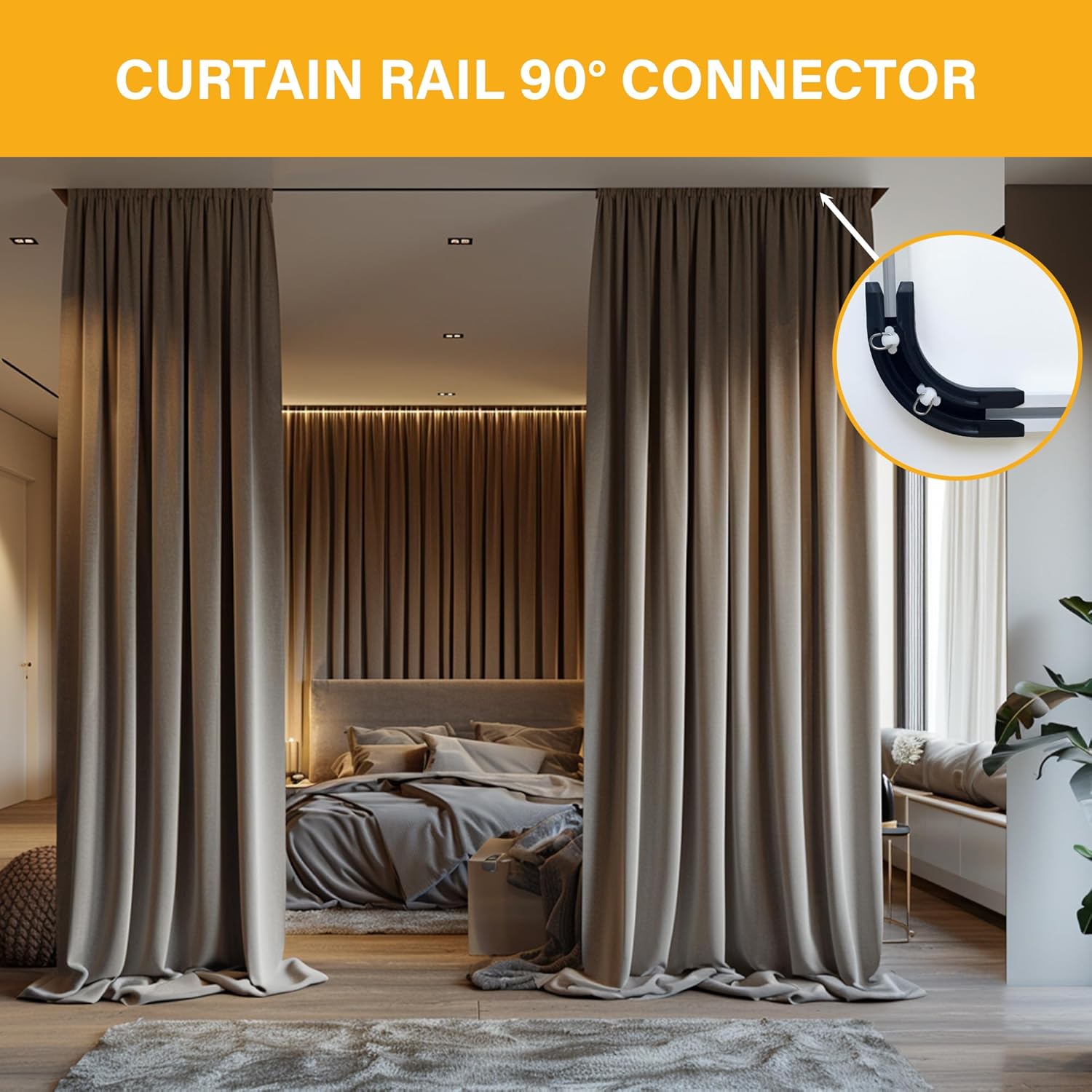 90 Curved Connectors for Ceiling Curtain Track, Black 2 PCS