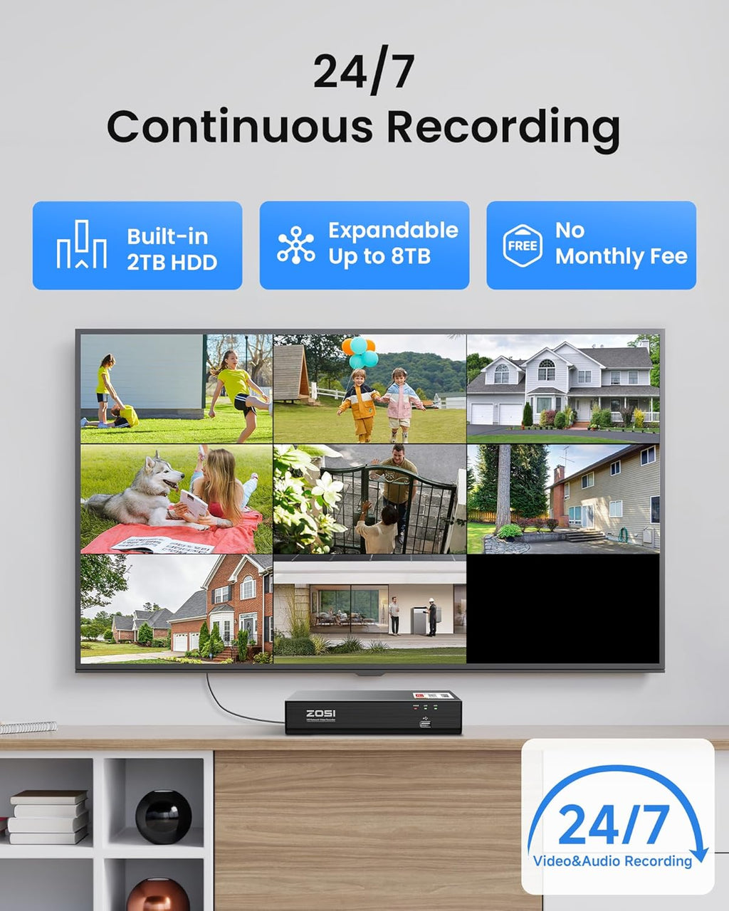 ZOSI 4K PoE NVR Security Camera System,4pcs 8MP Weatherproof Wired PoE Cameras,Smart Person Vehicle Detection,One-Way Audio,People Counting,H.265+ 4K/8MP 8CH NVR with 2TB HDD for Home 24/7 Recording