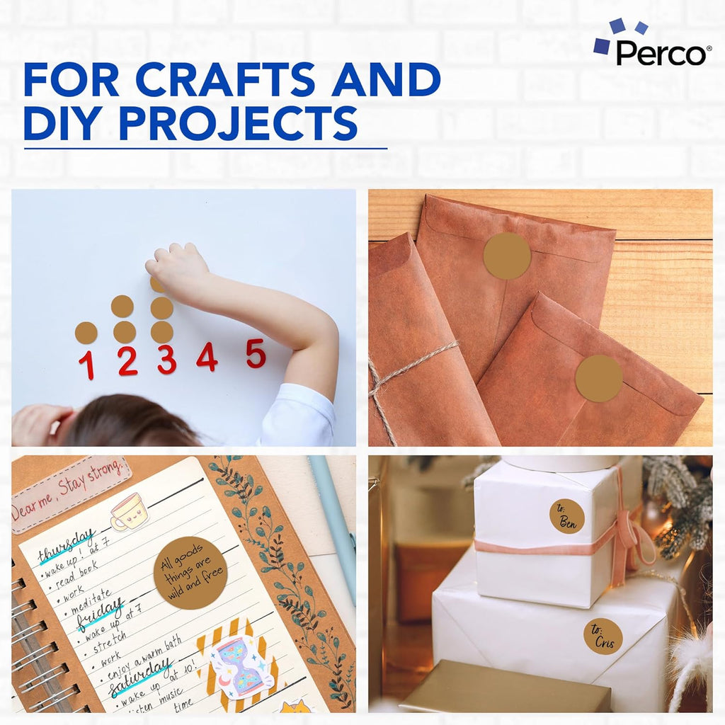 Perco Kraft Brown 2-Inch Perforated Circle Dot Sticker Labels—250 Round Stickers Per Roll—Natural, Cardboard-Like Surface with Permanent Adhesive for Product Labeling, Packaging, Crafting—Made in USA