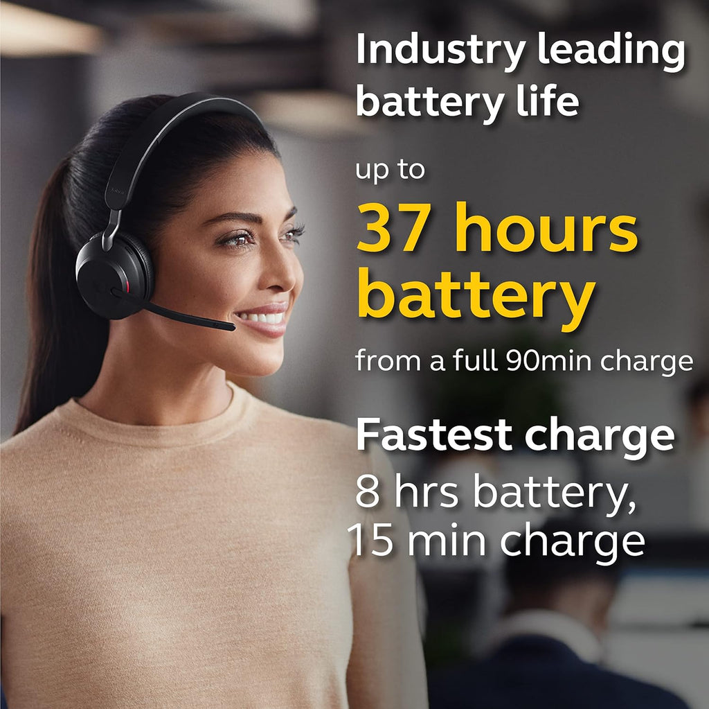 Jabra Evolve2 65 UC Wireless Headset with Link380a, Mono, Black – Wireless Bluetooth Headset for Calls and Music, 37 Hours of Battery Life, Passive Noise Cancelling Headphones