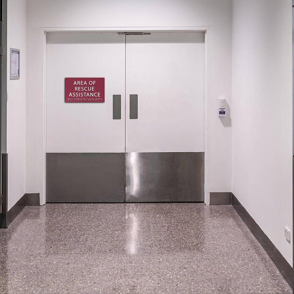 6" X4" Area of Rescue Assistance Sign- Tactile Graphics Grade 2 Braille Text ADA Compliant Sign |ADA Compliant Plastic Signs for Schools, Offices, Businesses, Apartments & Restaurants