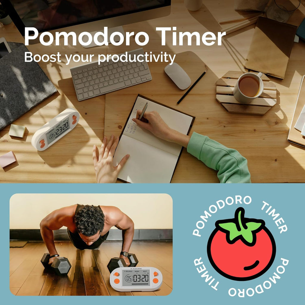KADAMS Pomodoro Productivity Interval Timer - Countdown Stopwatch for Study, Yoga Gym Workouts Exercise HIIT Tabata with Magnets Stand (Orange)