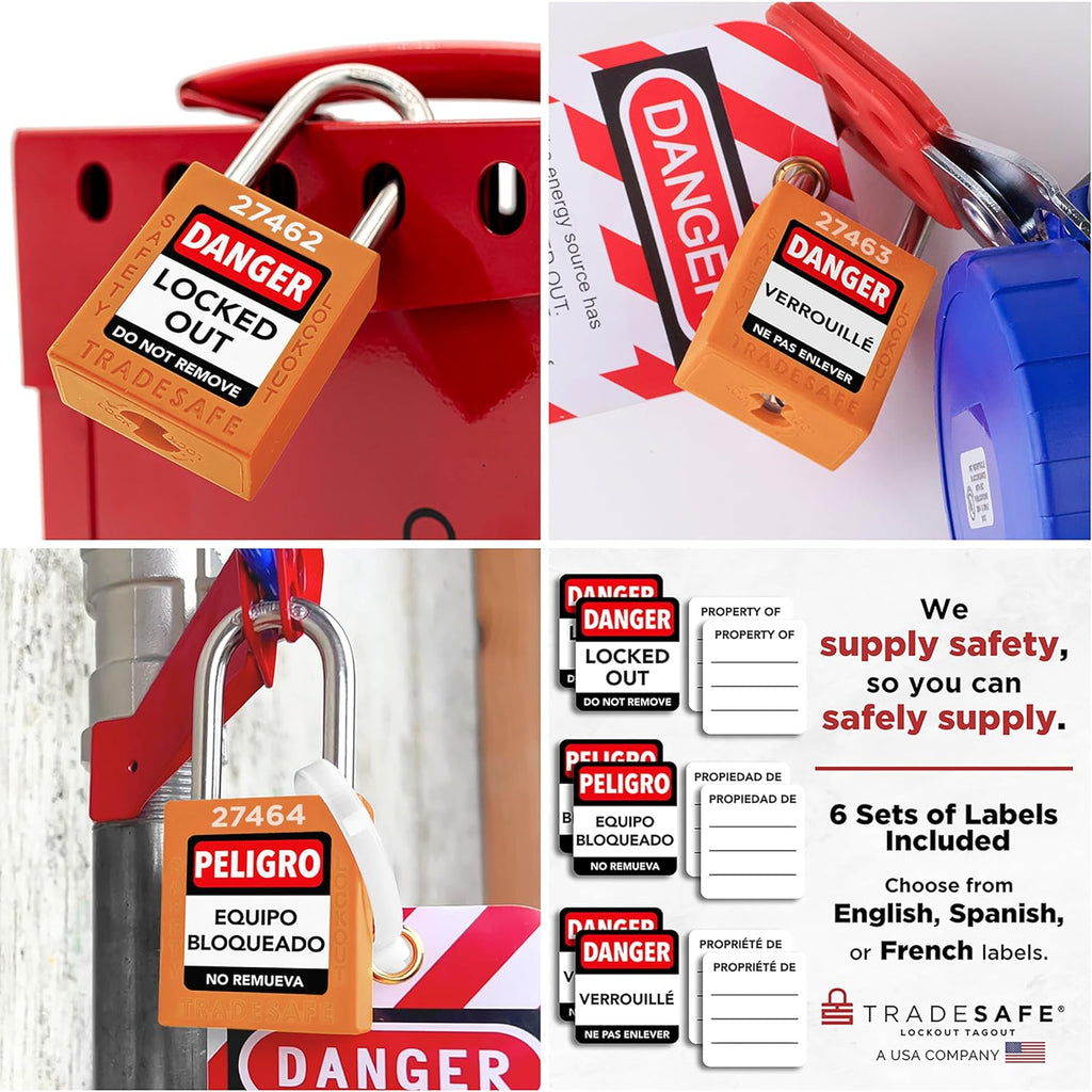 TRADESAFE Lockout Tagout Locks Set - 7 Orange Loto Locks, Lockout Locks Keyed Different, 2 Keys Per Lock, OSHA Compliant Lock Out Tag Out Padlocks, Safety Padlocks for Electrical Lockout Tag Out Kits