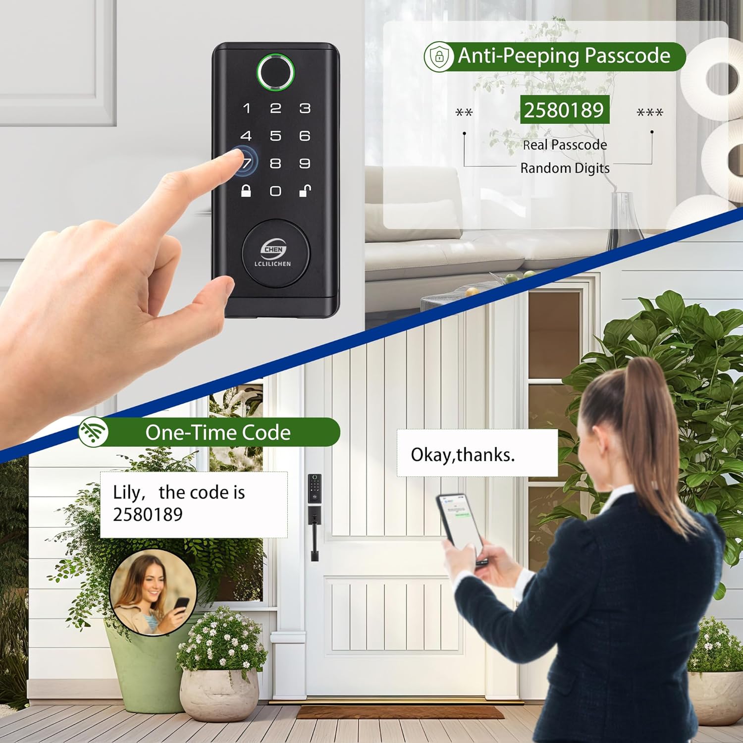 Smart Door Lock, Keyless Entry Deadbolt with Fingerprint, Biometric Electronic Door Lock with Keypad & App Control, Easy Installation for Front Door, Home, Office