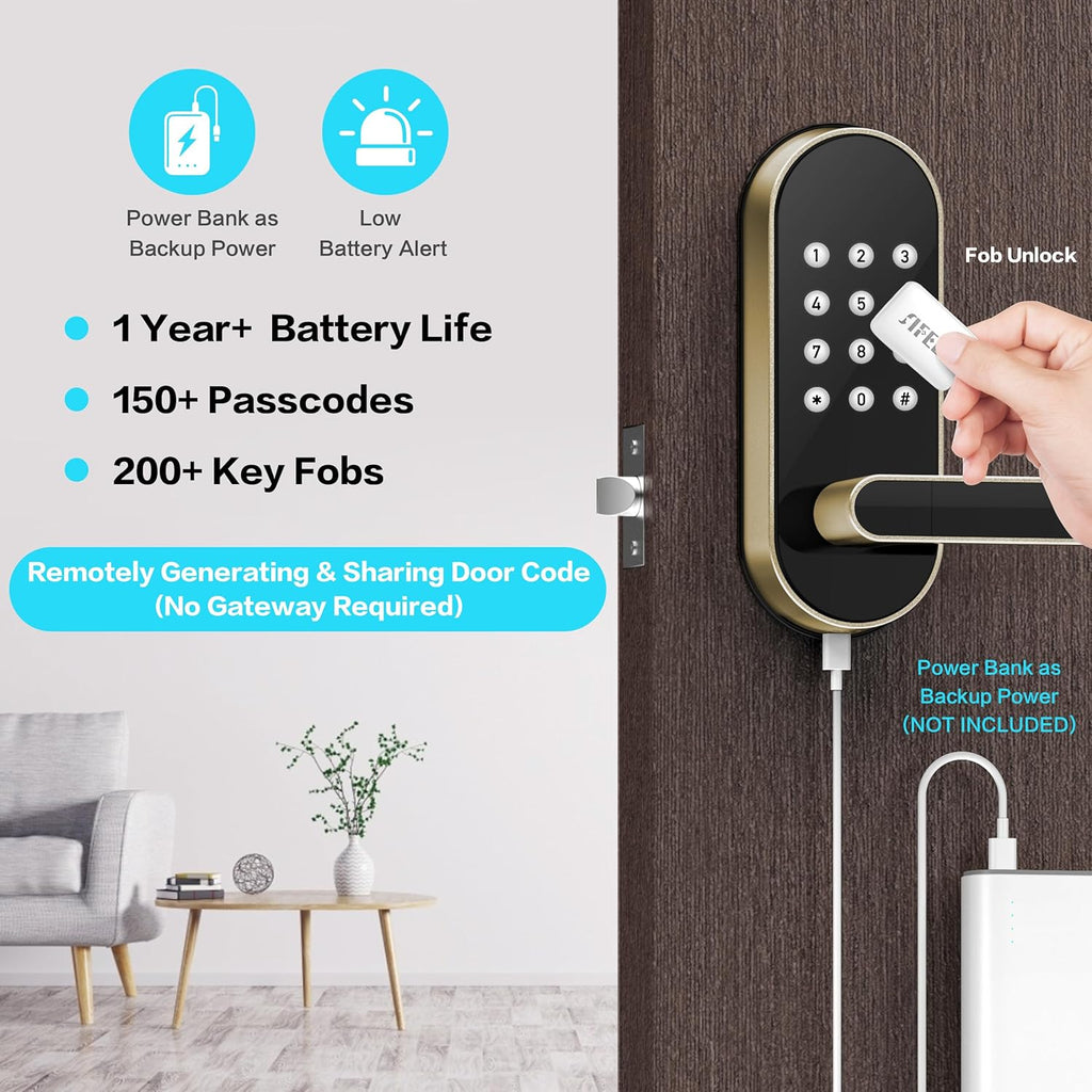 Keyless Entry Keypad Smart Door Lock with Handle & Knob – Digital Deadbolt for Front, Bedroom, Office & Interior Doors, App Control for Airbnb, Guests & Kids, Easy DIY Install (No Fingerprint)