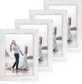 iRahmen 6x9 Picture Frame Set of 4, High Definition Glass Distressed White Frame, 6 x 9 Wood Photo Frames for Horizontal or Vertical Tabletop Display and Wall Mounting