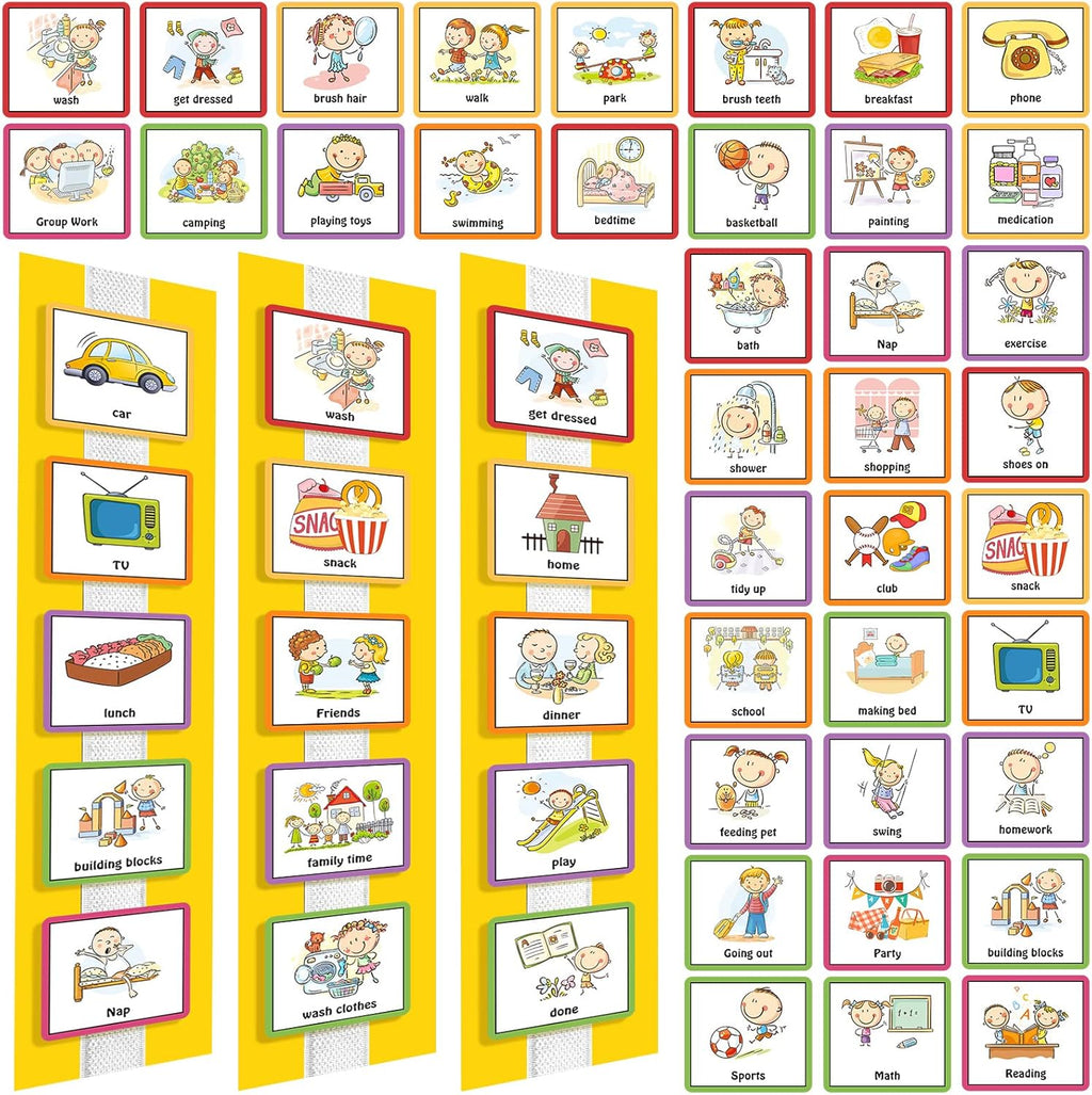Geyee 60 Pcs Visual Schedule Cards Daily Routine Chart Visual Planner Cards Bulk for Autism Learning Materials Asperger's ADHD Home Education Behavioral Tool(Yellow)