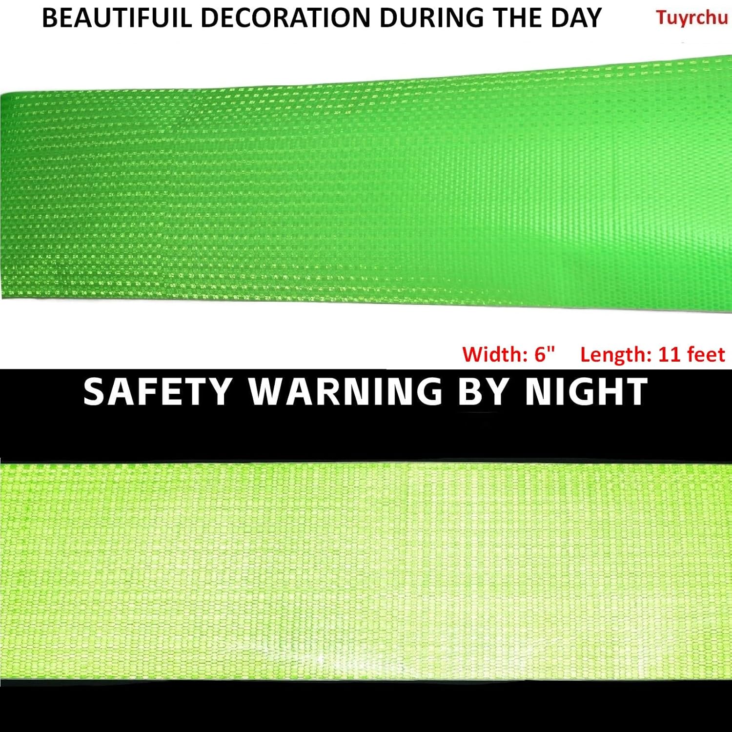 Green Reflective Tape Outdoor Waterproof 6 inch, High Visibility Warning Industrial Marking Tape, Safety Stickers (11 feet)