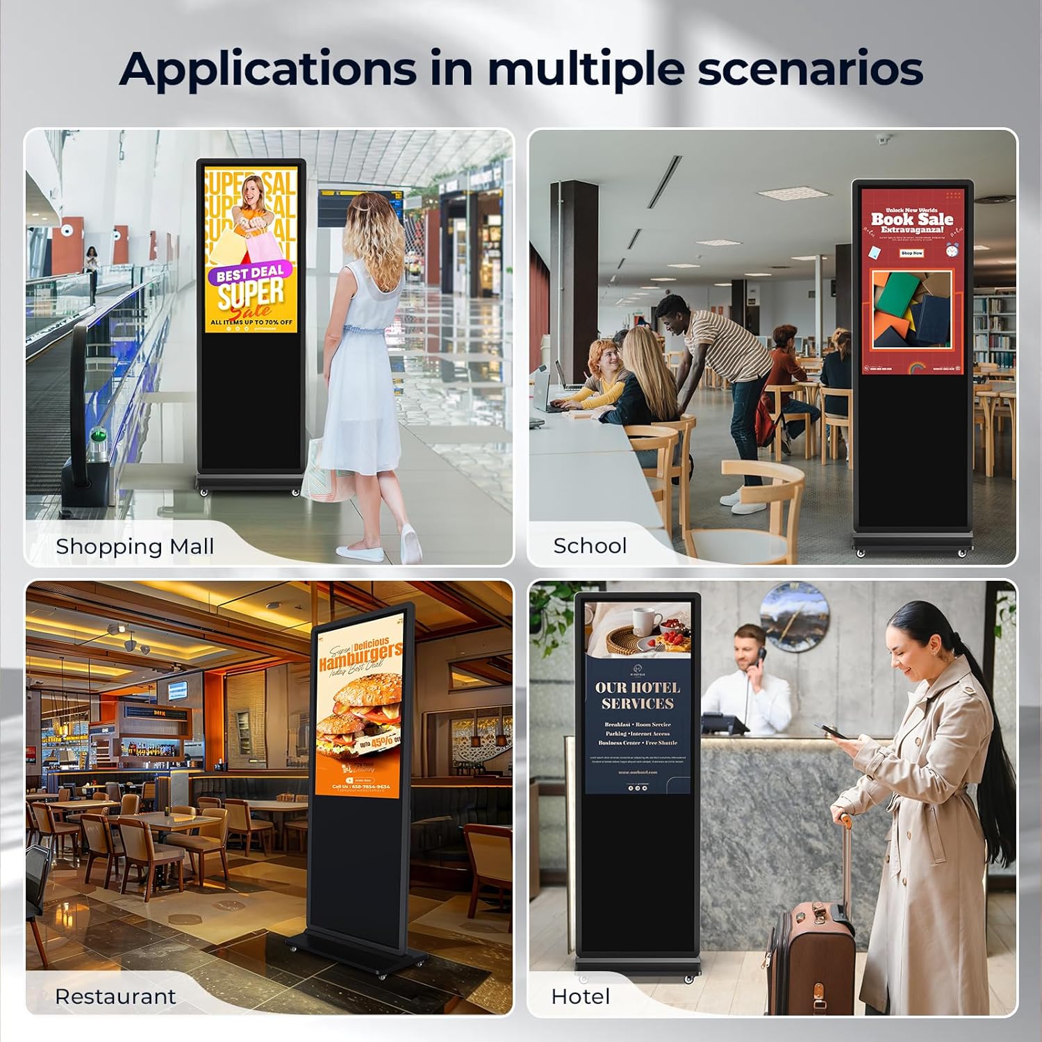 32/43/55/65 Inch Digital Signage Display, LCD Screen Advertising Display Kiosk Interactive Totem Floor Standing Auto AD Player with USB/HDMI/WiFi Android OS (55'' Touch Screen)