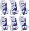 Brochure Holder 4x9 Inch Acrylic Literature Holders Clear Flyer Display Stand with Removable Business Card Slot Pamphlet Holder Organizer for Office, Lobby, Hotels, Trade Shows, 6 Pack