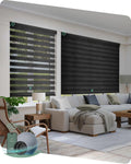 Yoolax Motorized Zebra Blinds Works with Alexa, Motorized Blinds with Remote Custom Size, Privacy Electric Zebra Shades for Windows (95% Shading Carbon Black)