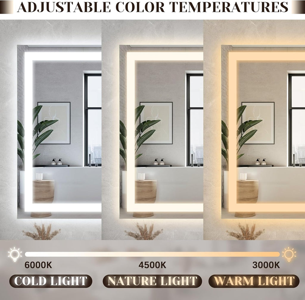 ROLOVE 31" x 22" Large Lighted Vanity Mirror with Lights, Dimmable 3 Modes, LED Makeup Mirror for Bathroom ＆ Dressing Room, Tabletop or Wall-Mounted, 10X Magnification, White