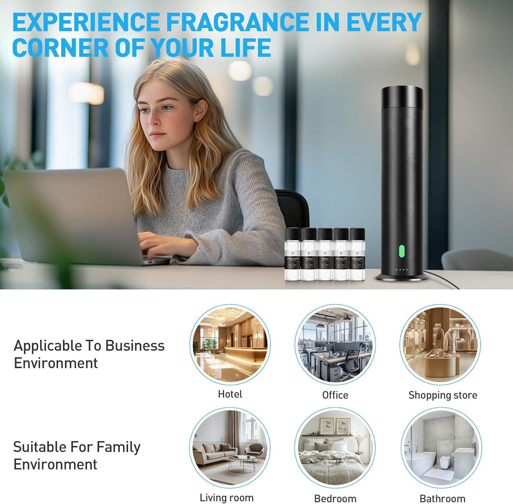 Waterless Scent Diffuser Starter Kit - 1000 Sq Ft Coverage, Hotel Scent Diffuser, Essential Oil Diffuser Large Room, Included 5 Scent Oils, Remote Control, Rosepink