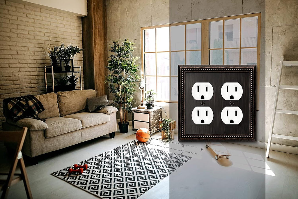 Henne Bery Sunken Pearls Decorative Wall Plate Switch Plate Outlet Cover (Double Duplex, Aged Bronze)