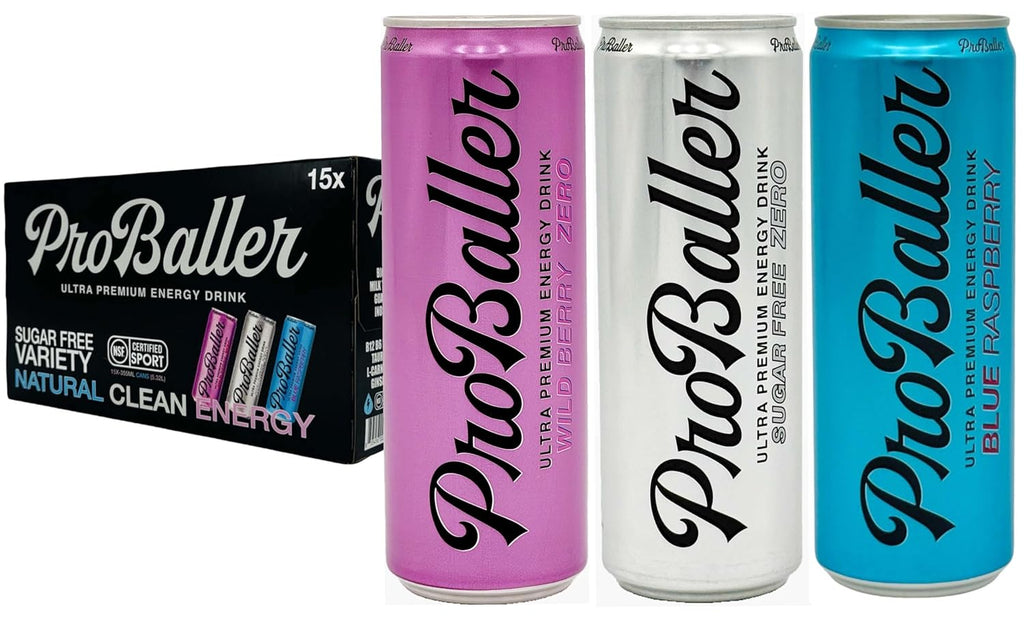 ProBaller Ultra Premium Zero Sugar Energy Drink - Natural & Clean NSF Certified Sport Drink with Amino Acids, Taurine, Biotin, Vitamin B 12 Methylcobalamin, & Electrolytes - 15 Pack - Variety