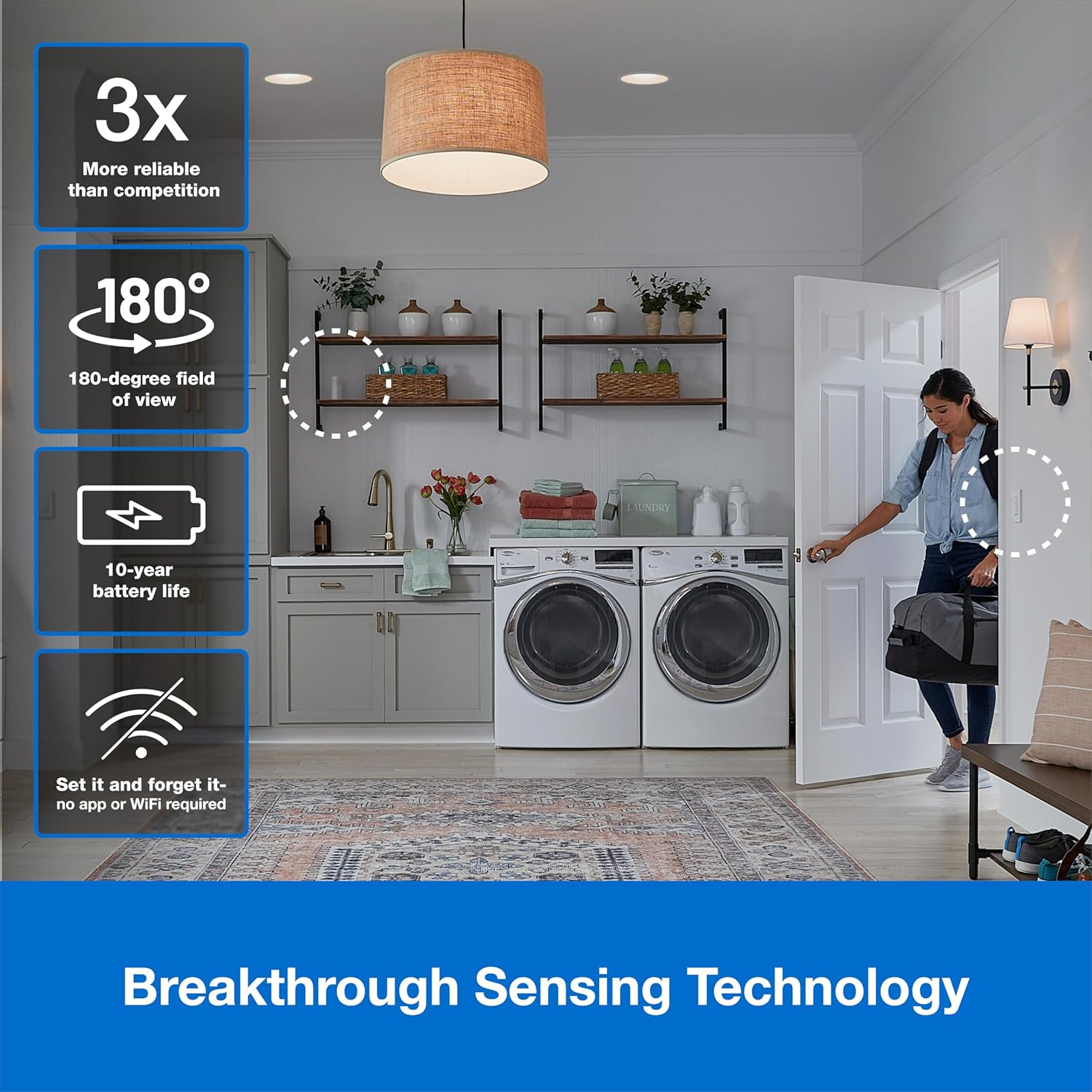 Lutron Wireless Motion Sensor and Claro Light Switch for Closets, Pantries, Basements, for Any Bulbs, Occupancy Vacancy Sensor, Single-Pole/ 3 Way, White