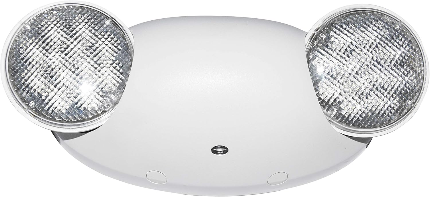 LIT-PaTH LED Emergency Lighting Fixtures with 2 LED Bug Eye Heads and Back Up Batteries- US Standard Exit Light, UL 924 and CEC Qualified, 120/277 Voltage, White, 1-Pack